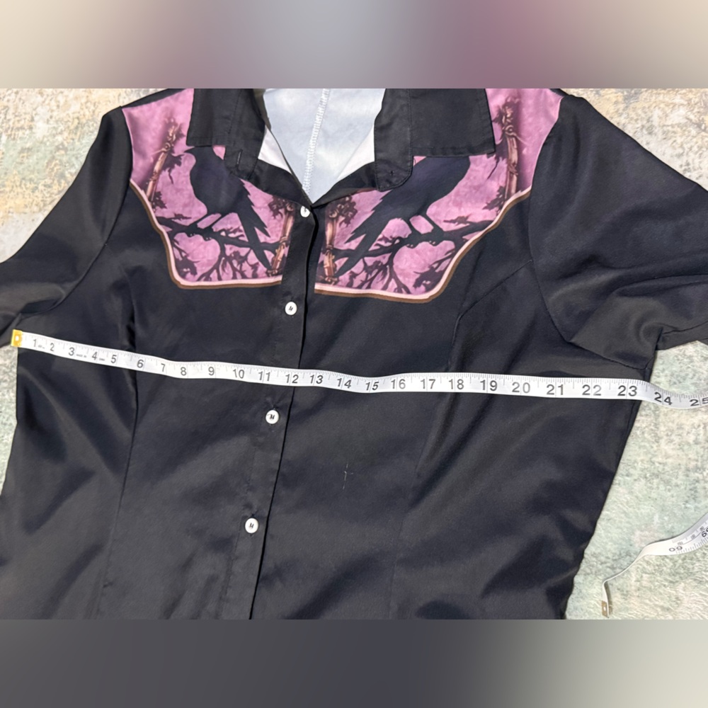 Black Crow Print Button Front Dress XXL - Picture 5 of 9